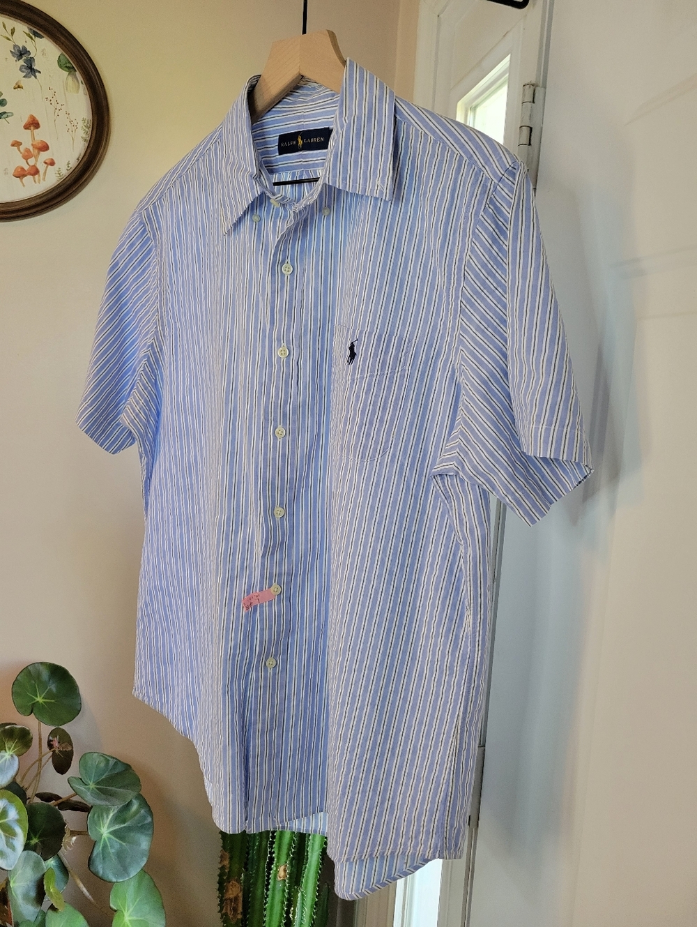 Polo Ralph Lauren Pin Striped Classic Short Sleeve 100% Cotton Button Up Shirt L - Picture 2 of 6